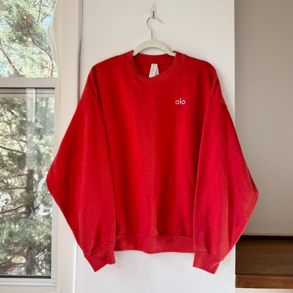 Alo Accolade Crew Neck Pullover Sweatshirt Red Hot Summer Medium - Picture 4 of 9